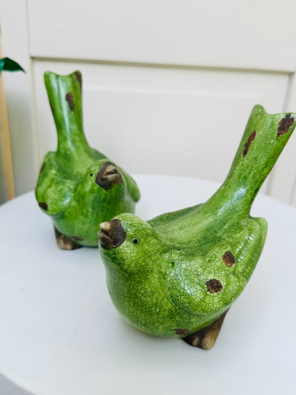 Pier 1 Green Crackle Glaze Bird Figurines Set Cottagecore Farmhouse Decor - Picture 3 of 14